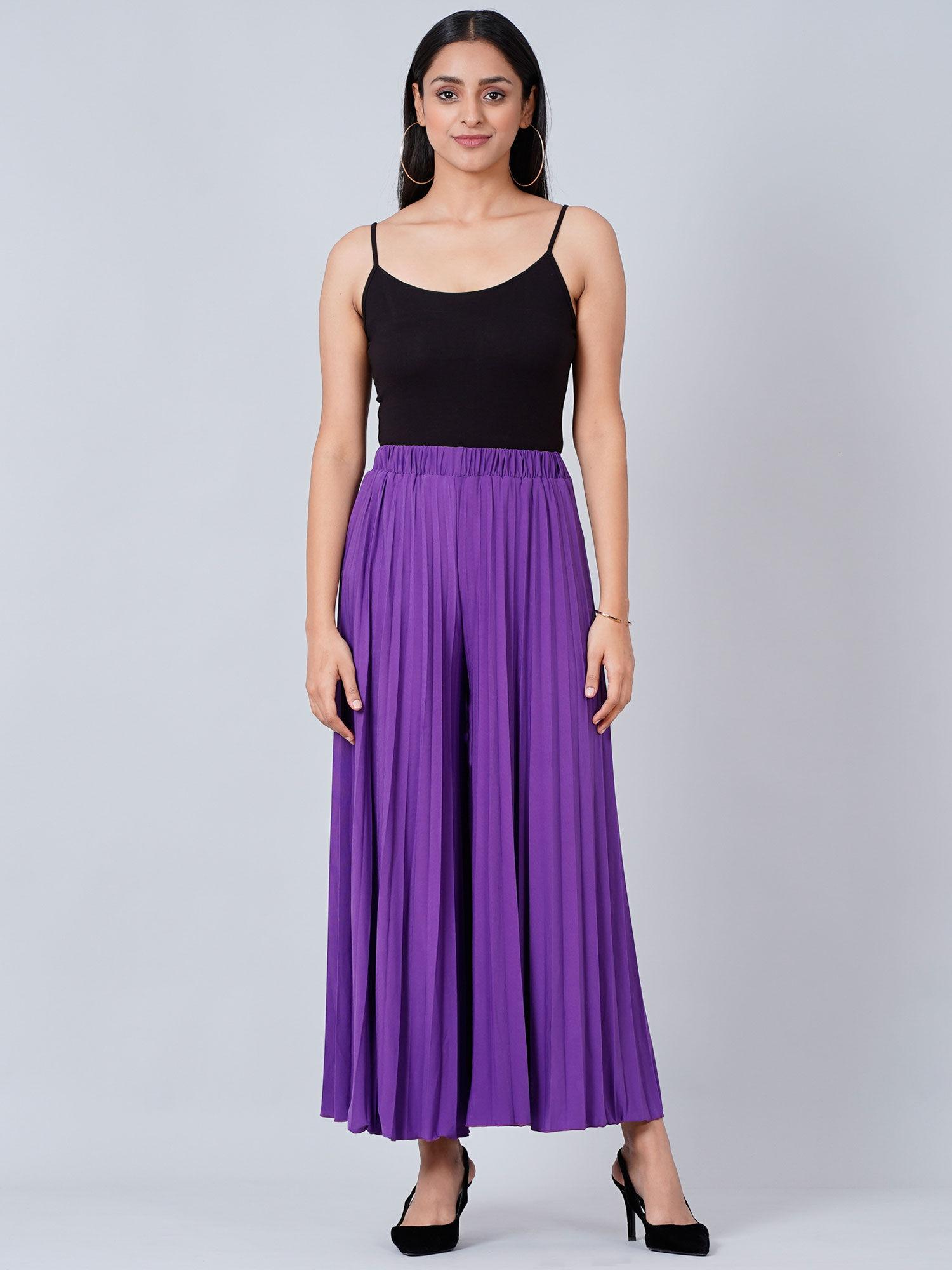 purple wide leg pleated palazzo