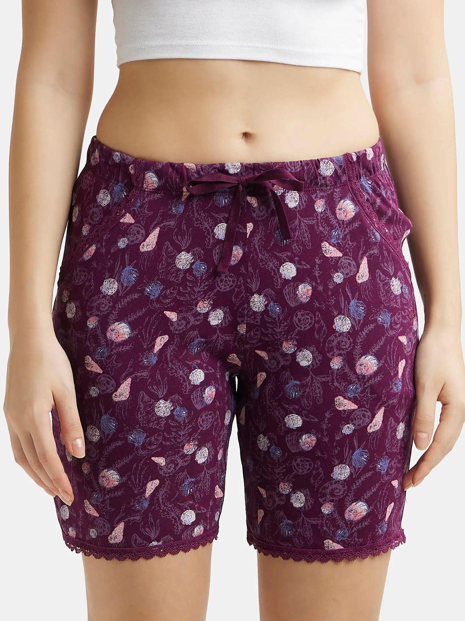 purple wine assorted prints knit sleep shorts