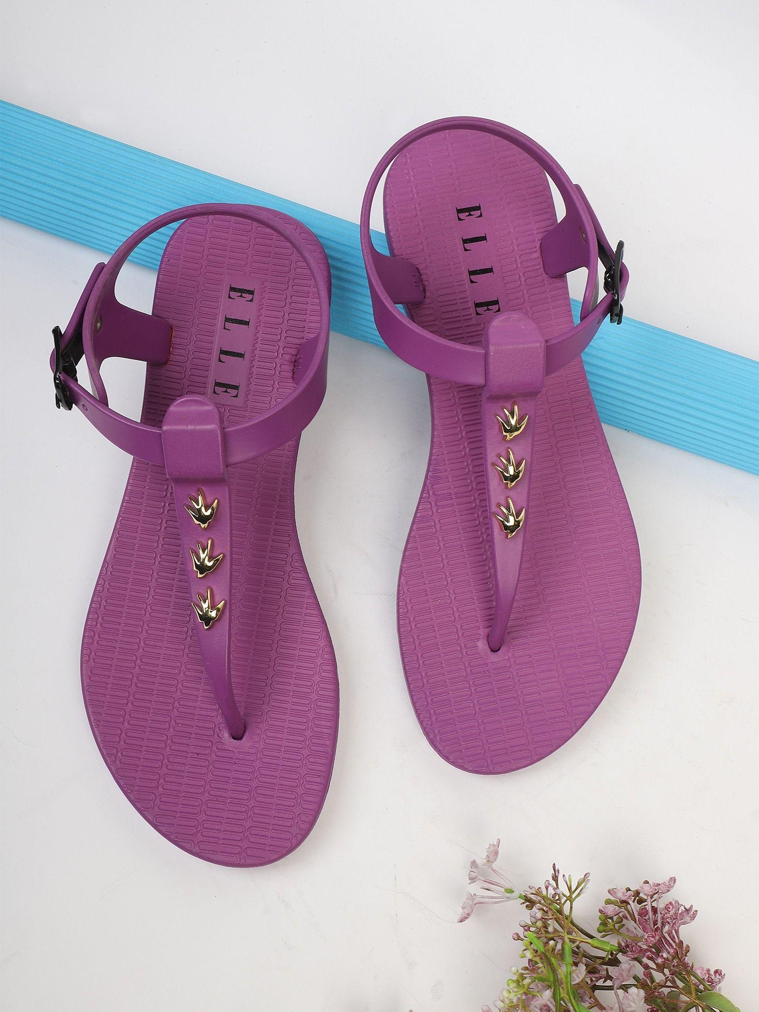 purple women buckle flipflops