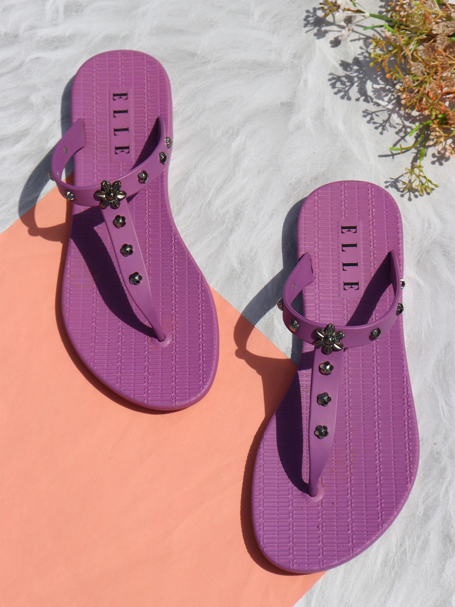 purple women slip on flipflops