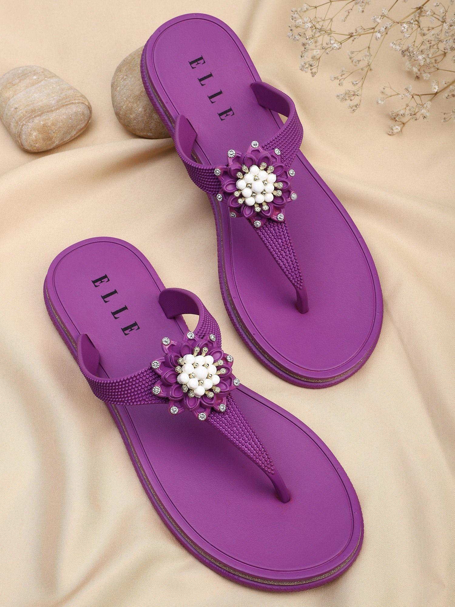 purple women slip on flipflops