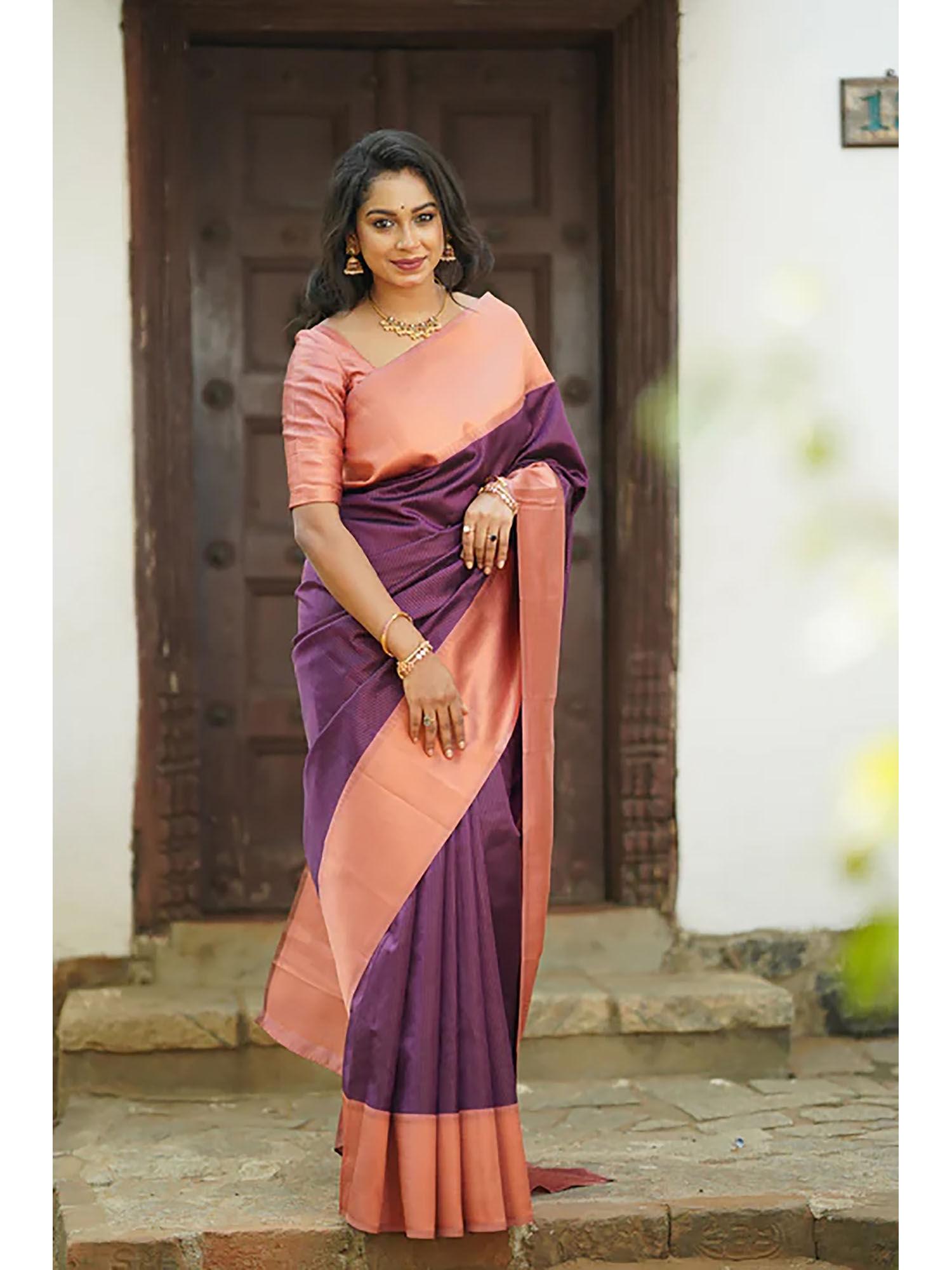 purple woven designer banarasi silk kanjivaram saree with unstitched blouse