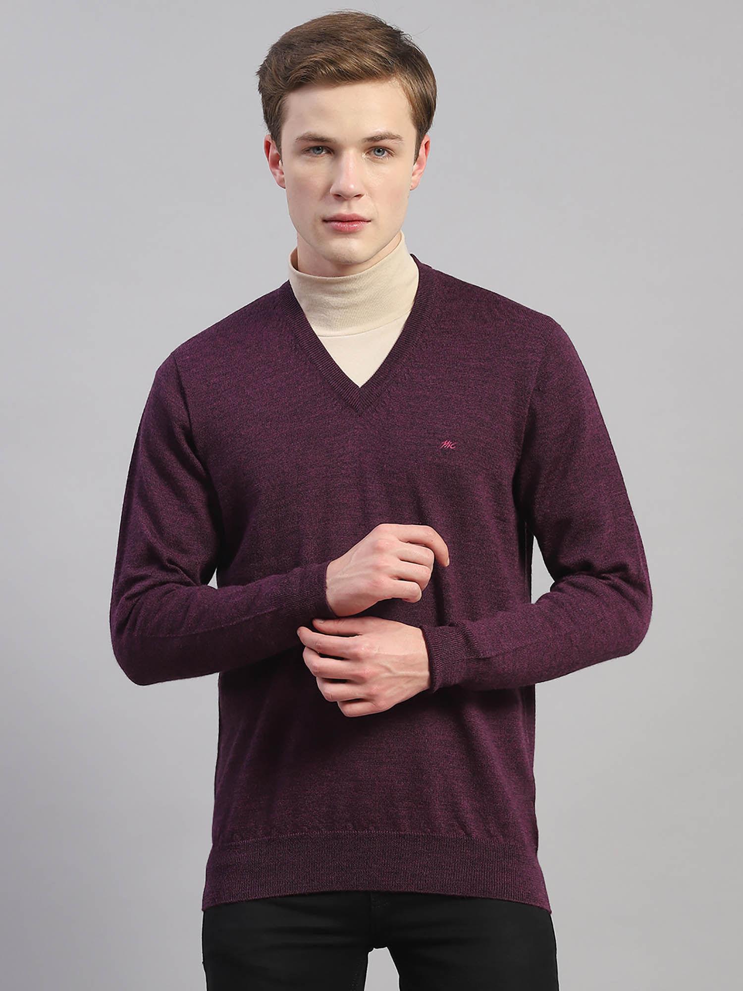 purple woven v-neck sweater