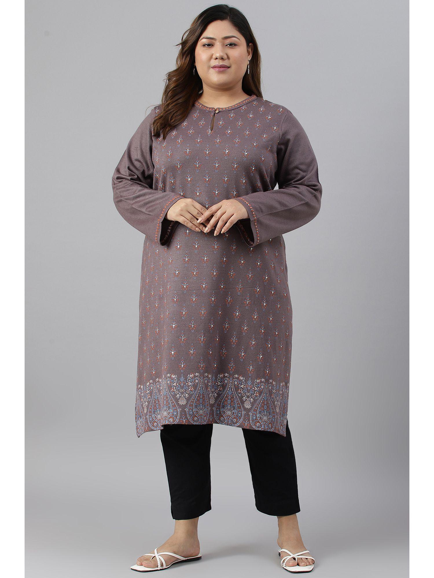 purple woven winter kurta