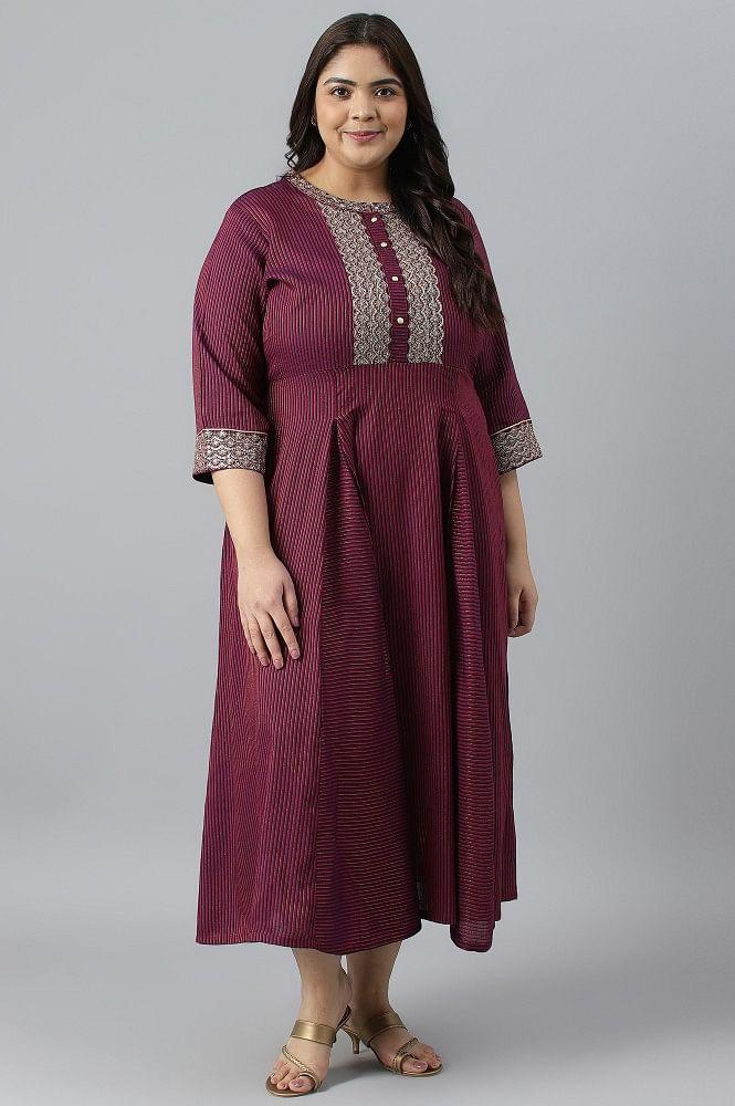 purple yarn-dyed stripe print plus size dress