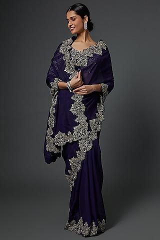 purple zardosi embroidered saree set