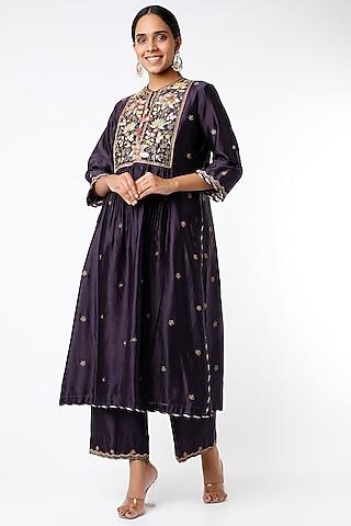 purple zardosi kurta set