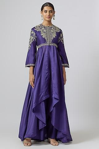 purple zari embroidered anarkali set