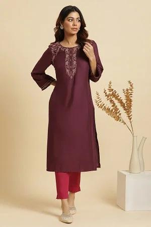 purple zari embroidered kurta