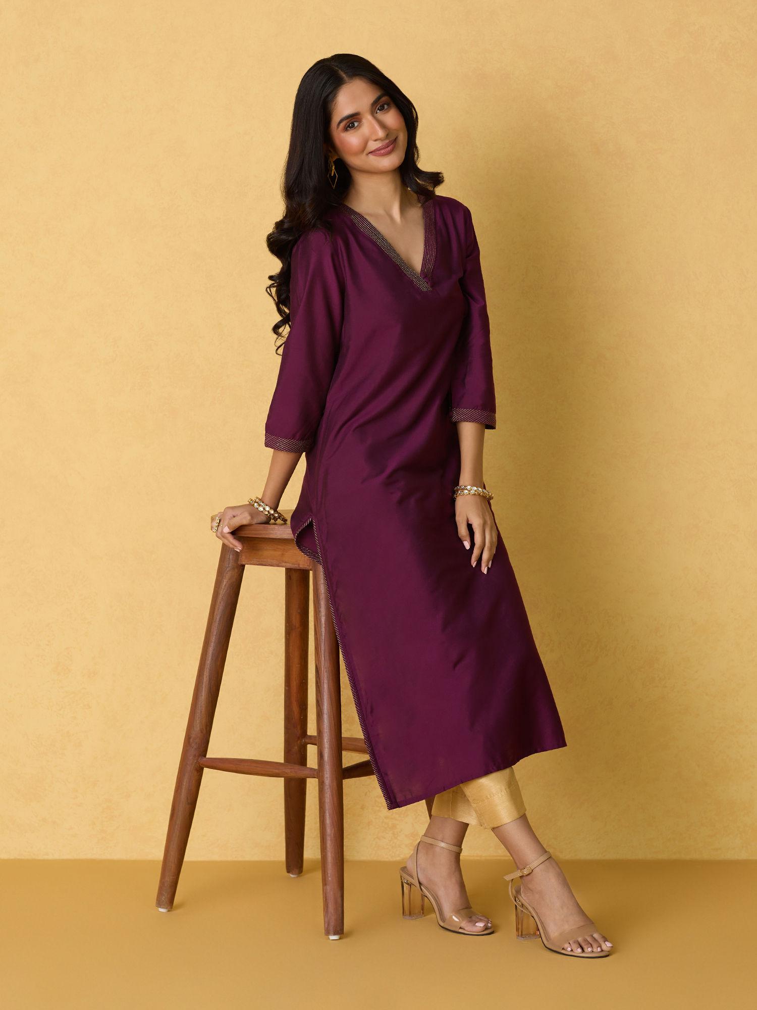 purple zari thread work straight kurta likkur78