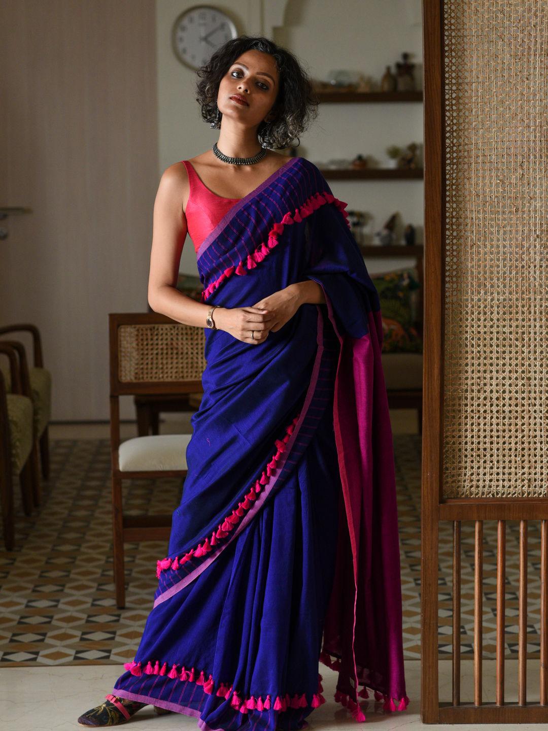 purpleblocked saree