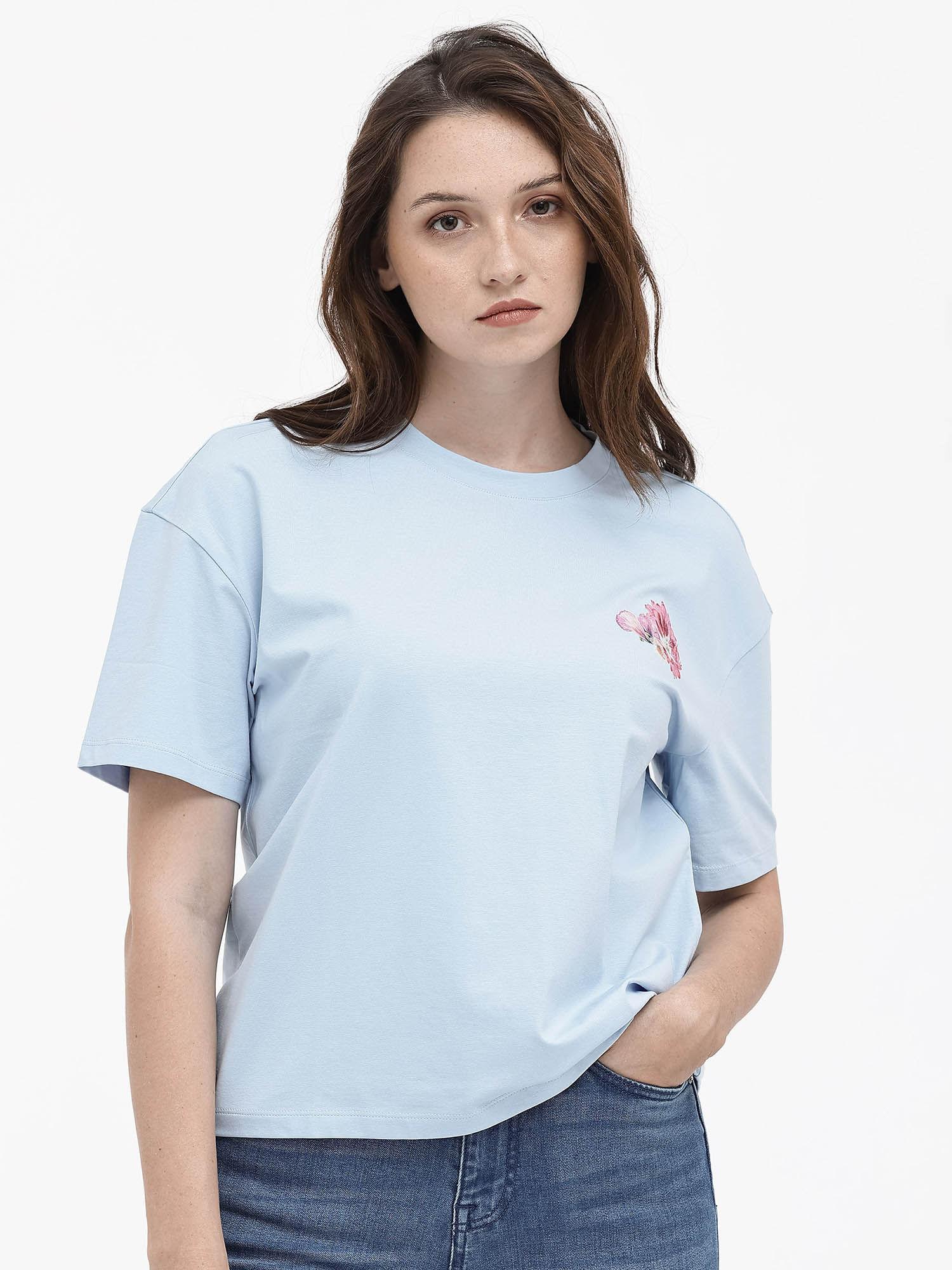 purpulent light blue solid t-shirt