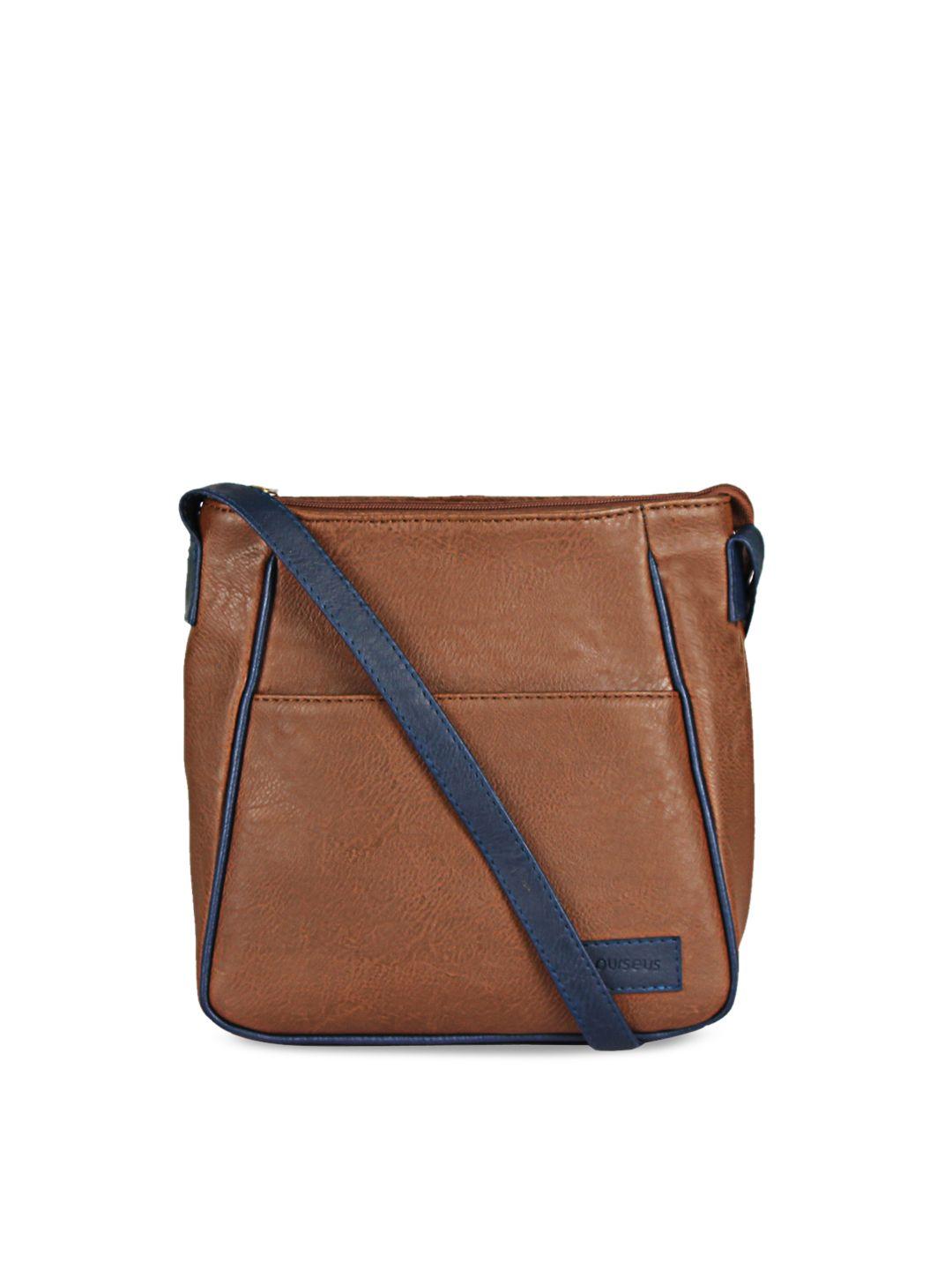 purseus brown & navy blue solid sling bag
