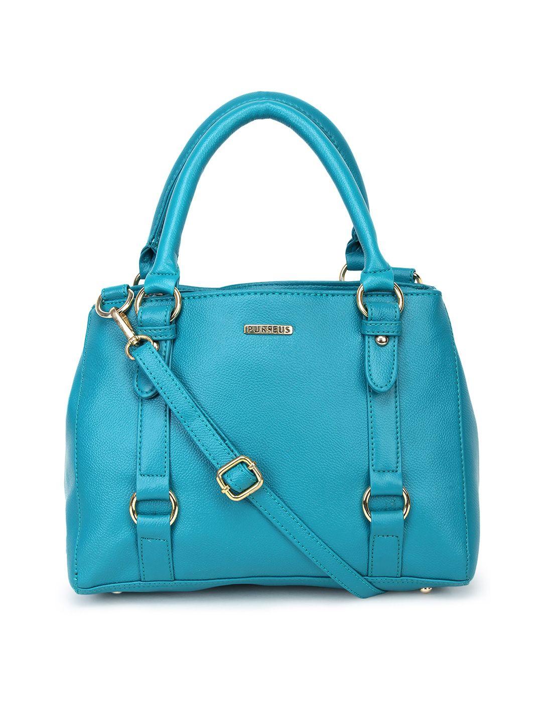 purseus turquoise blue solid handheld bag