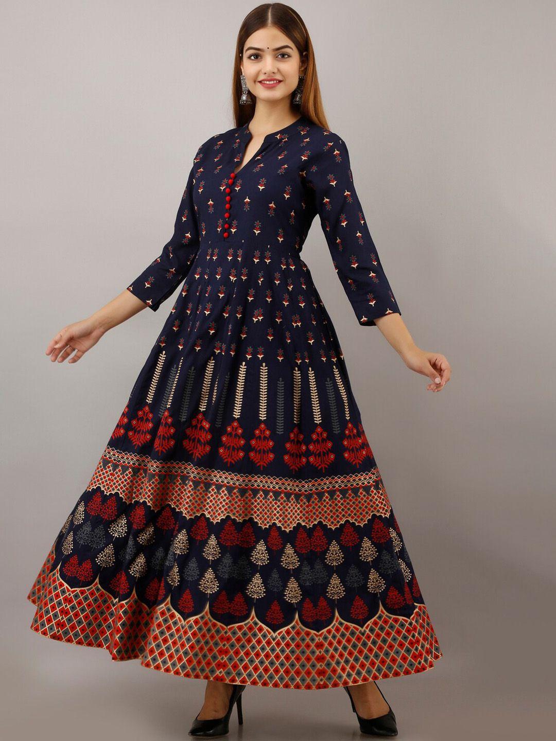 purshottam wala band collar ethnic motifs printed anarkali kurta