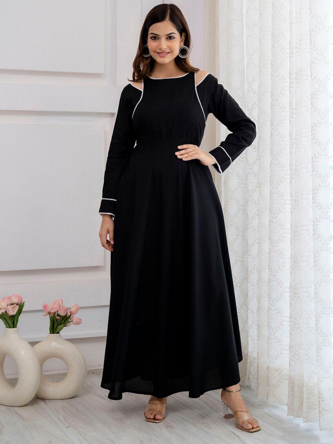 purshottam wala black applique maxi dress