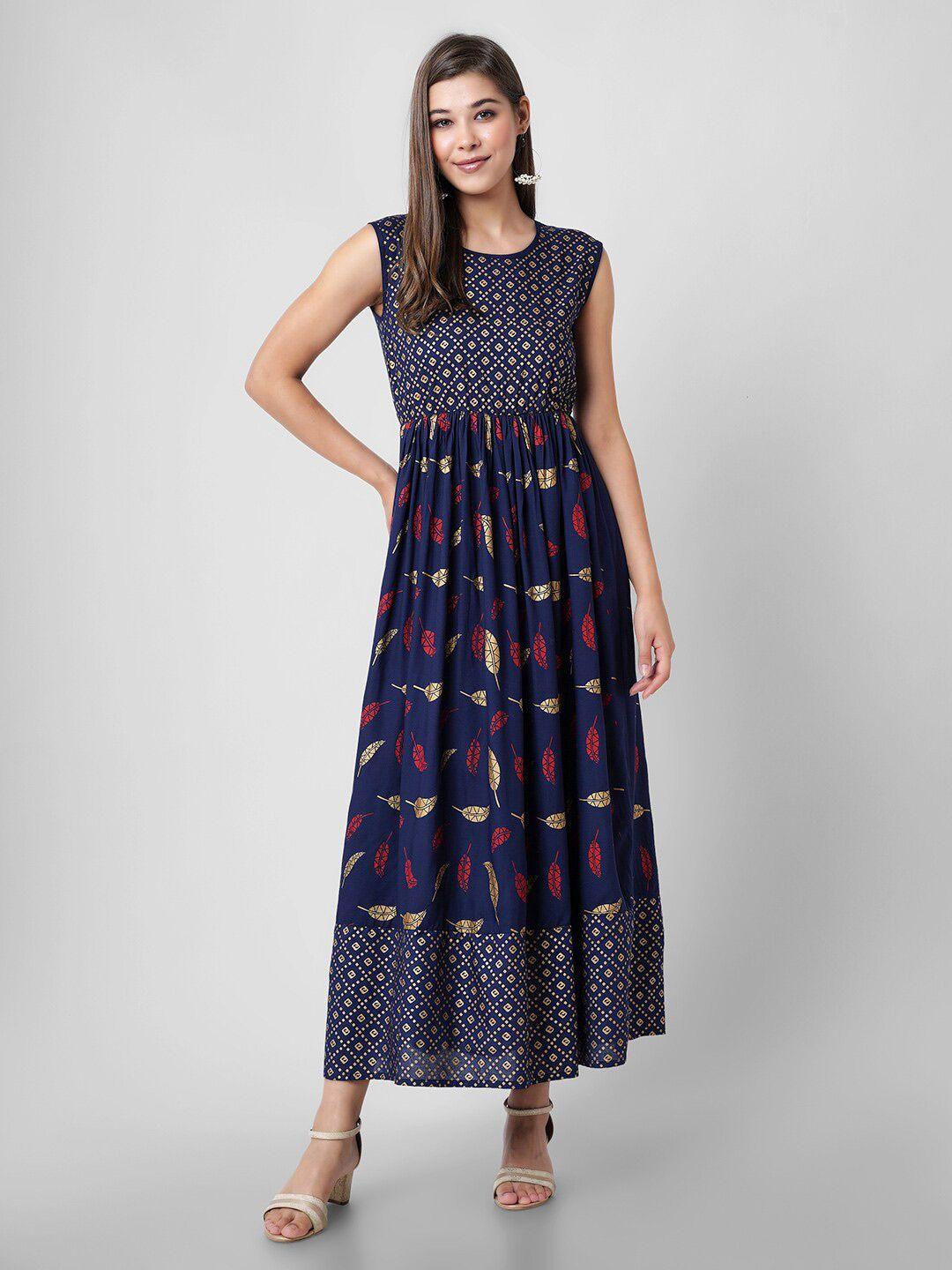 purshottam wala blue & red empire maxi dress