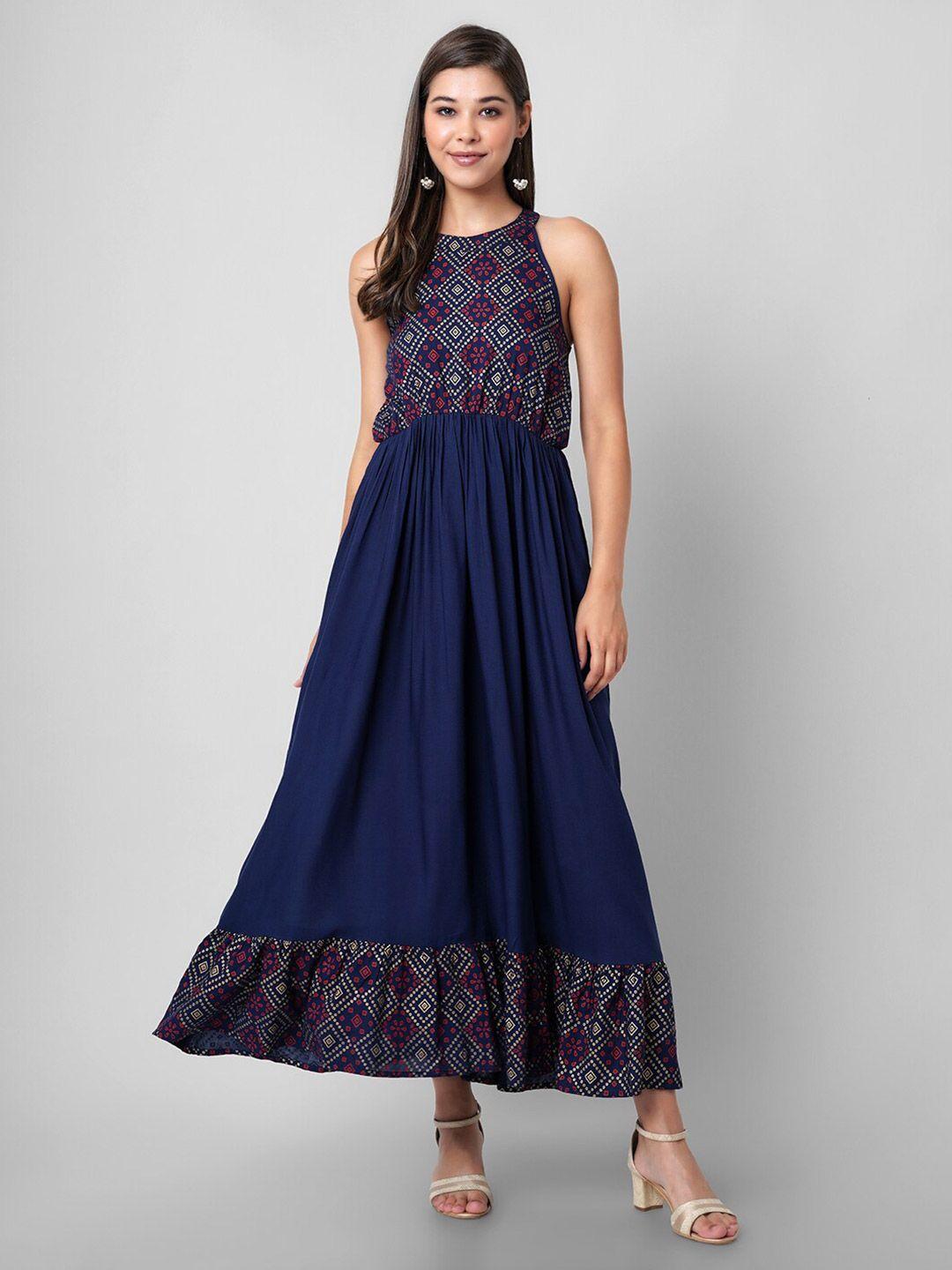 purshottam wala blue ethnic motifs maxi dress