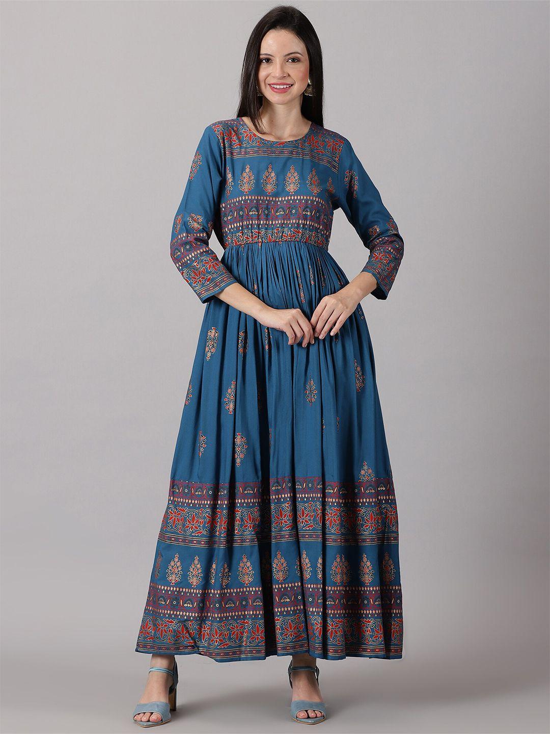 purshottam wala ethnic motifs printed fit & flare maxi ethnic dress