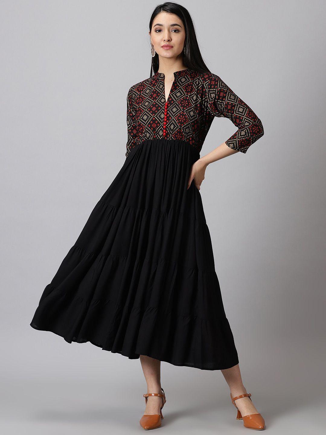 purshottam wala geometric printed mandarin collar a-line ethnic dress