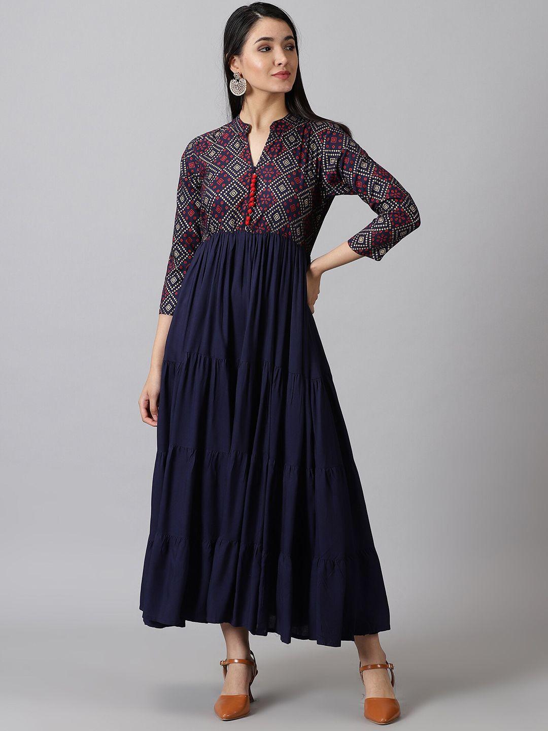 purshottam wala geometric printed mandarin collar a-line ethnic dress