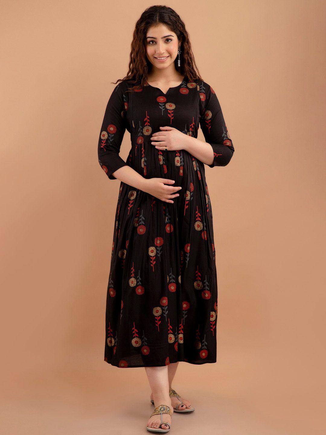 purshottam wala women black ethnic motifs embroidered keyhole neck asymmetric maternity anarkali kurta