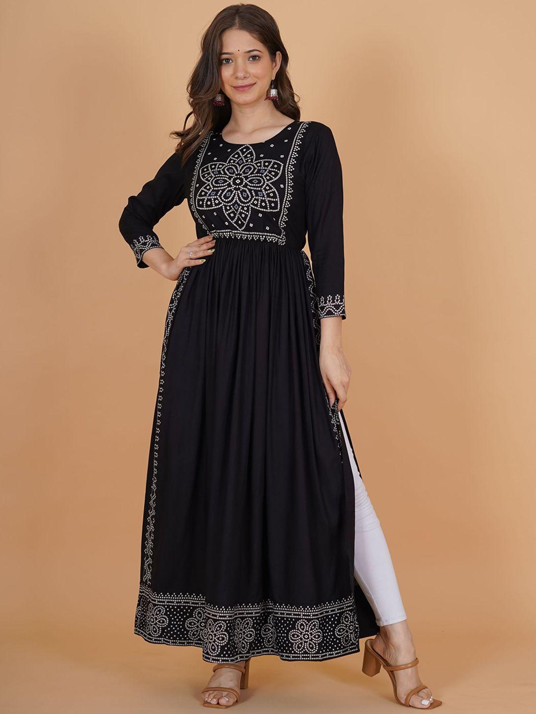 purshottam wala women black ethnic motifs floral rayon  anarkali kurta