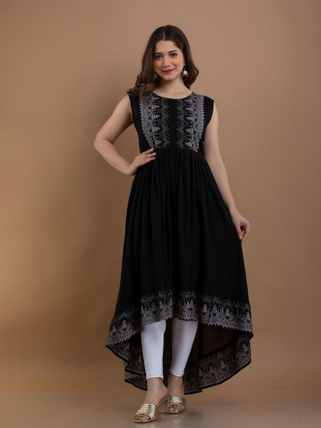 purshottam wala women black floral printed anarkali kurta