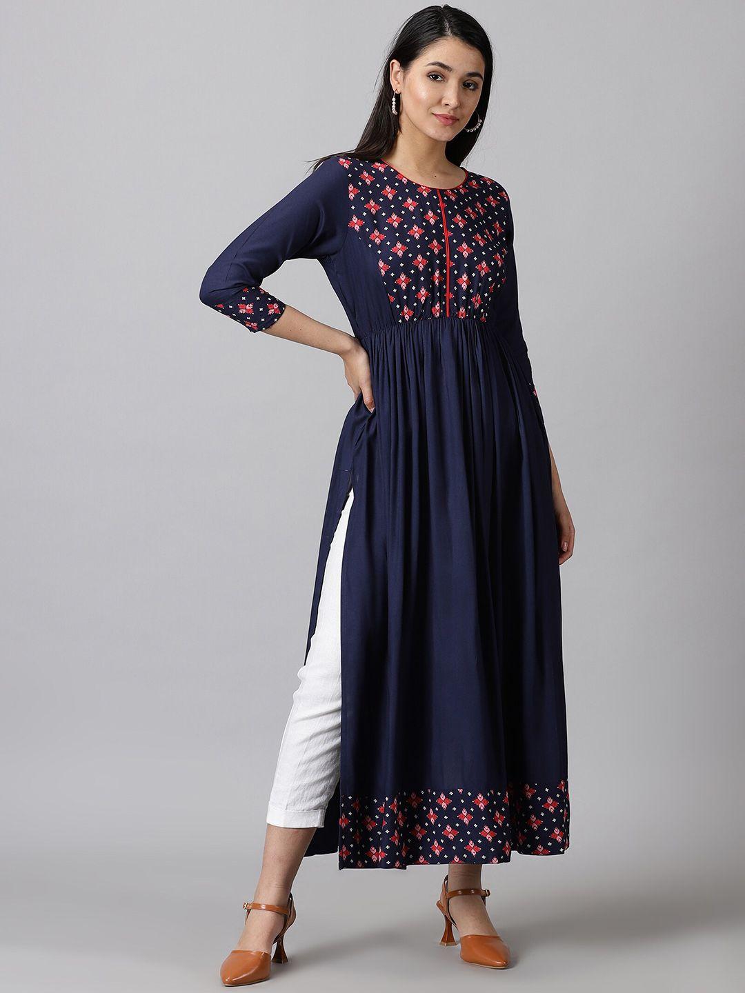 purshottam wala women blue ethnic motifs thread work asymmetric kurta