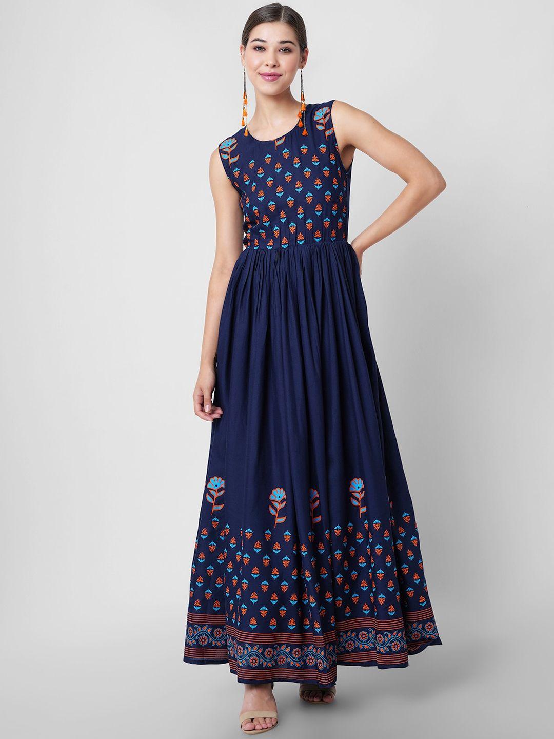 purshottam wala women blue floral printed anarkali kurta