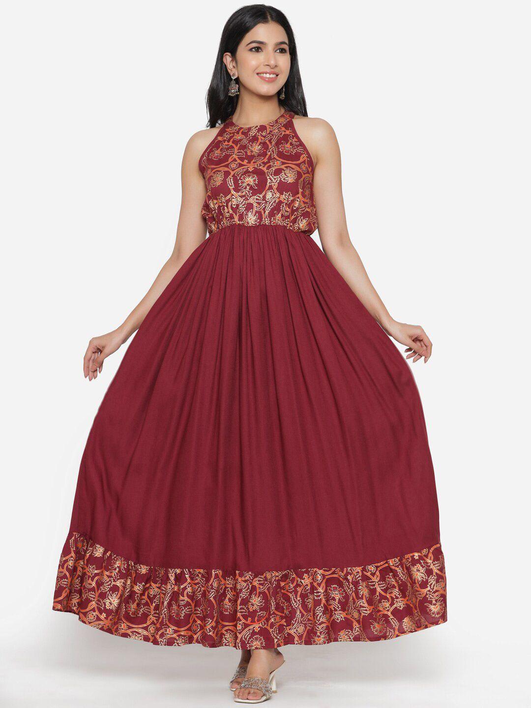 purshottam wala women maroon maxi dress