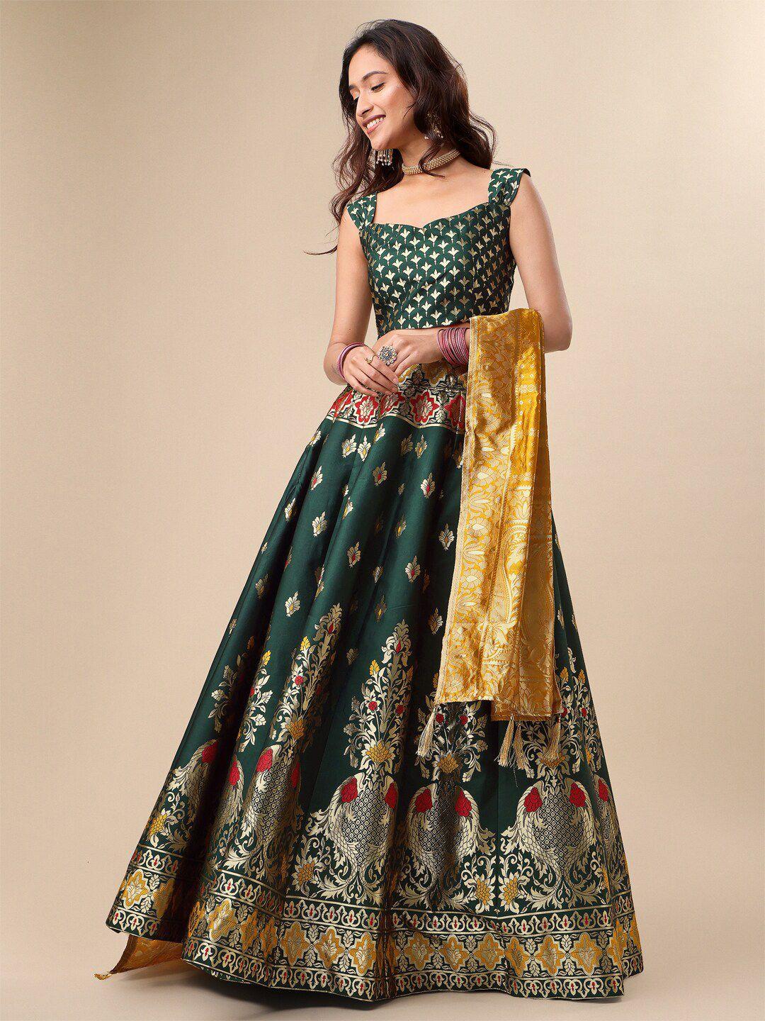 purvaja green & gold-toned ready to wear lehenga & unstitched blouse with dupatta