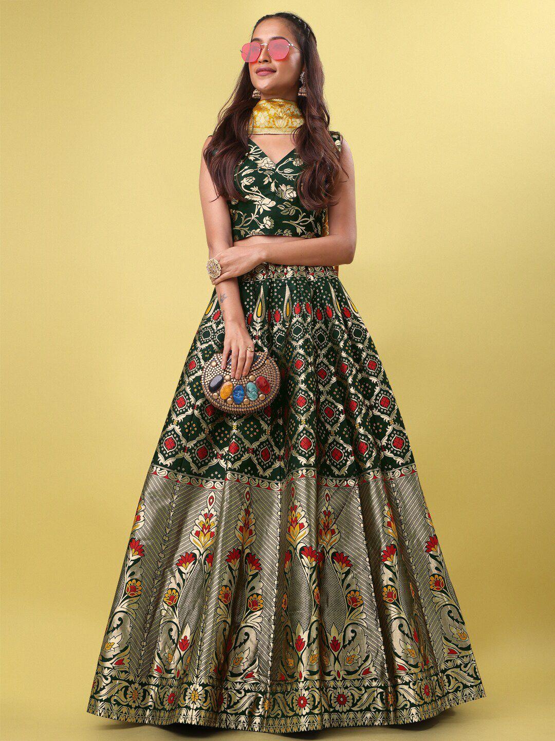 purvaja green & red ready to wear lehenga & unstitched blouse with dupatta