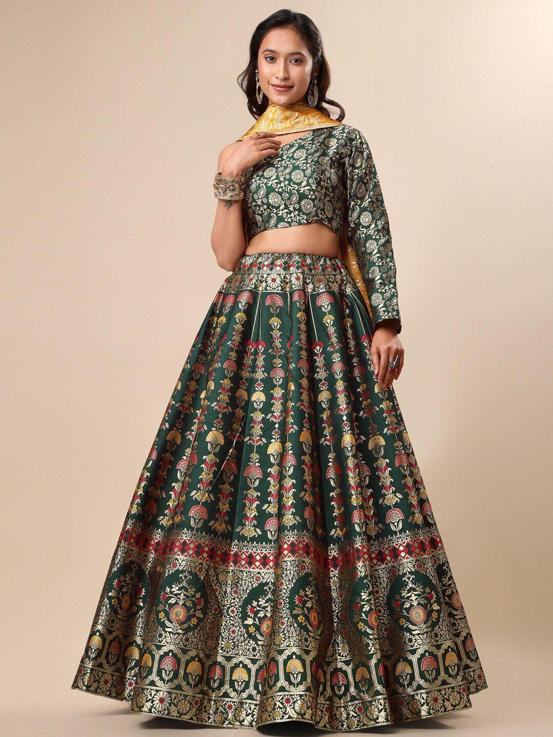 purvaja green & yellow ready to wear lehenga & unstitched blouse with dupatta