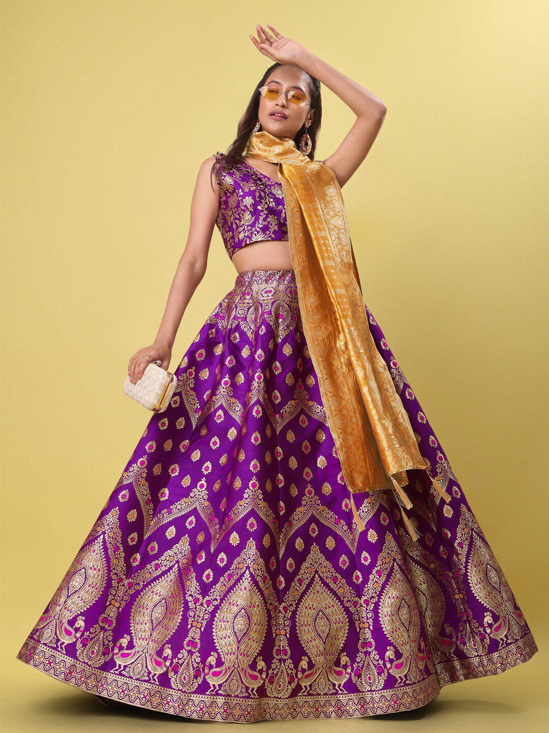 purvaja magenta & gold-toned ready to wear lehenga & unstitched blouse with dupatta