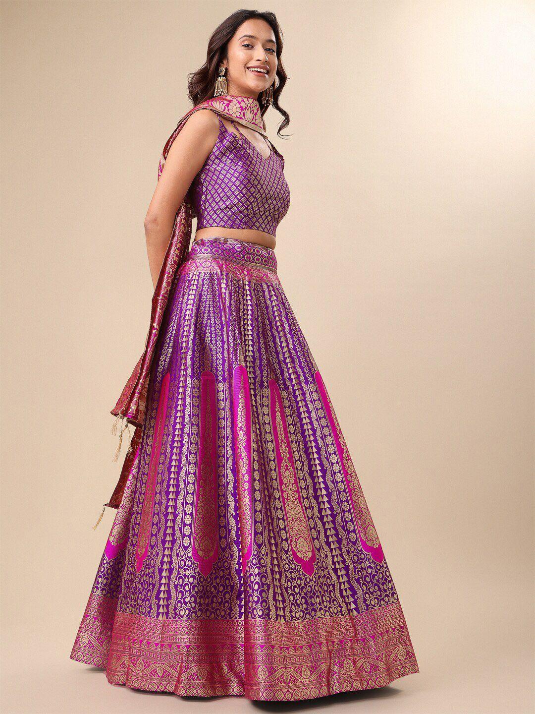purvaja magenta & gold-toned ready to wear lehenga & unstitched blouse with dupatta