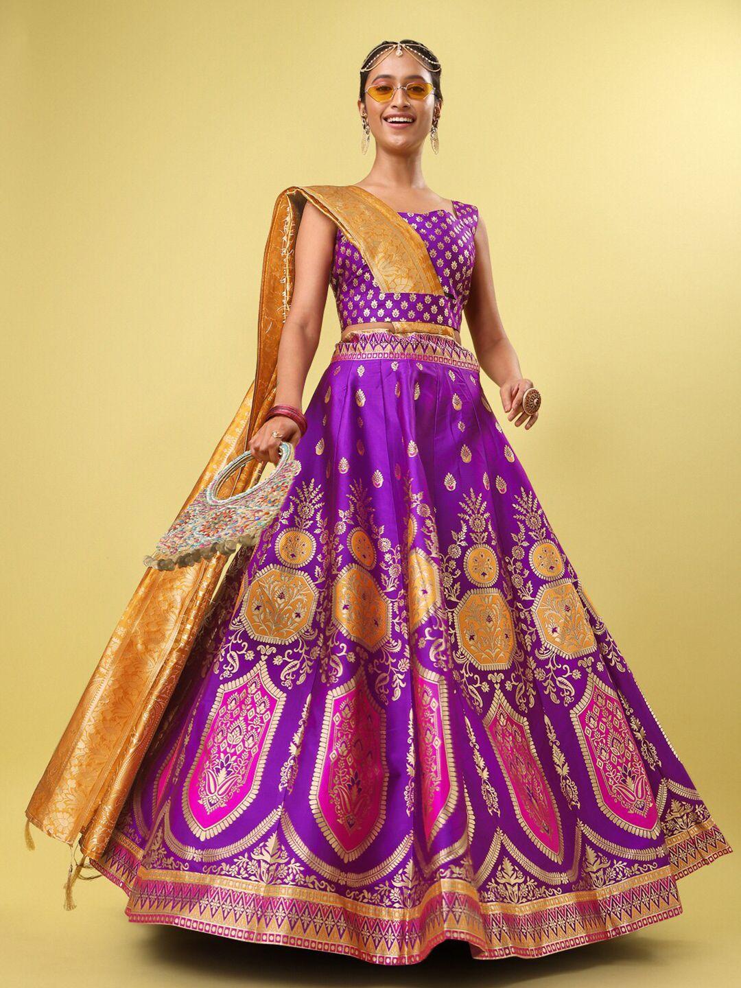 purvaja magenta & purple ready to wear lehenga & unstitched blouse with dupatta