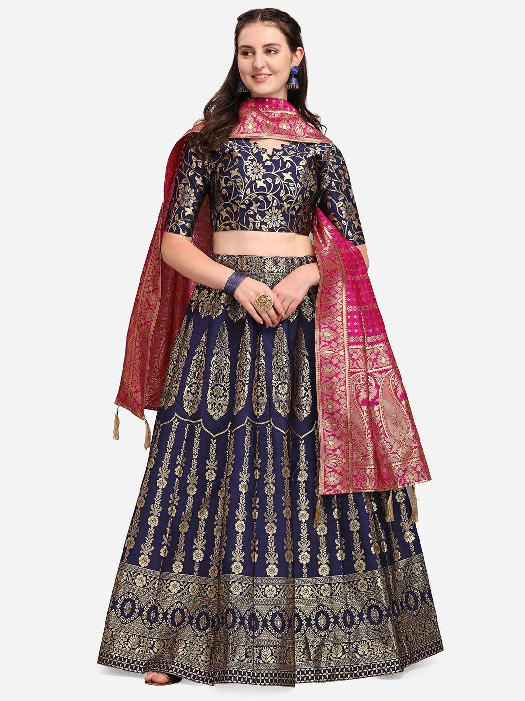 purvaja navy blue & magenta ready to wear lehenga & unstitched blouse with dupatta