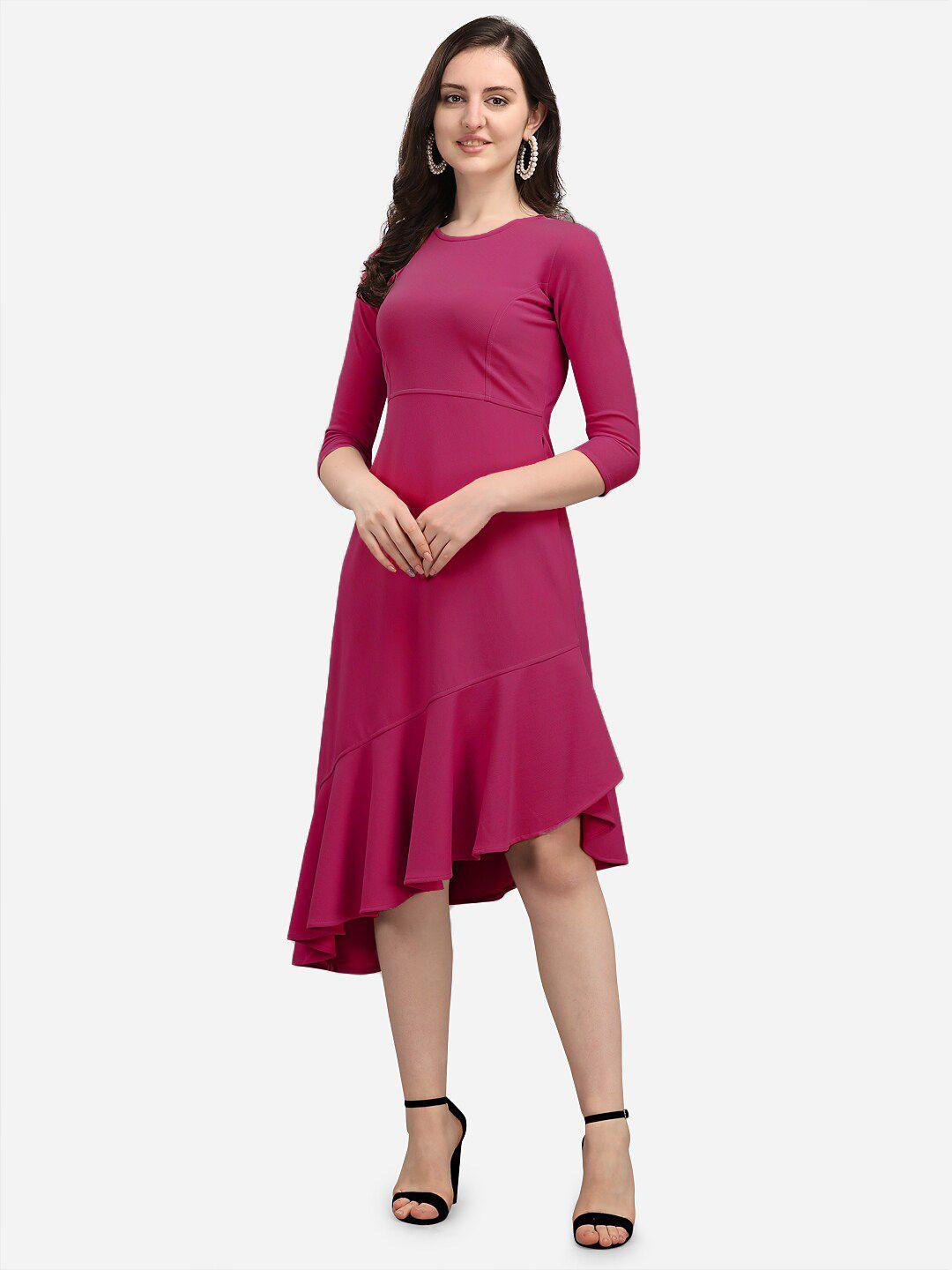 purvaja pink solid midi dress