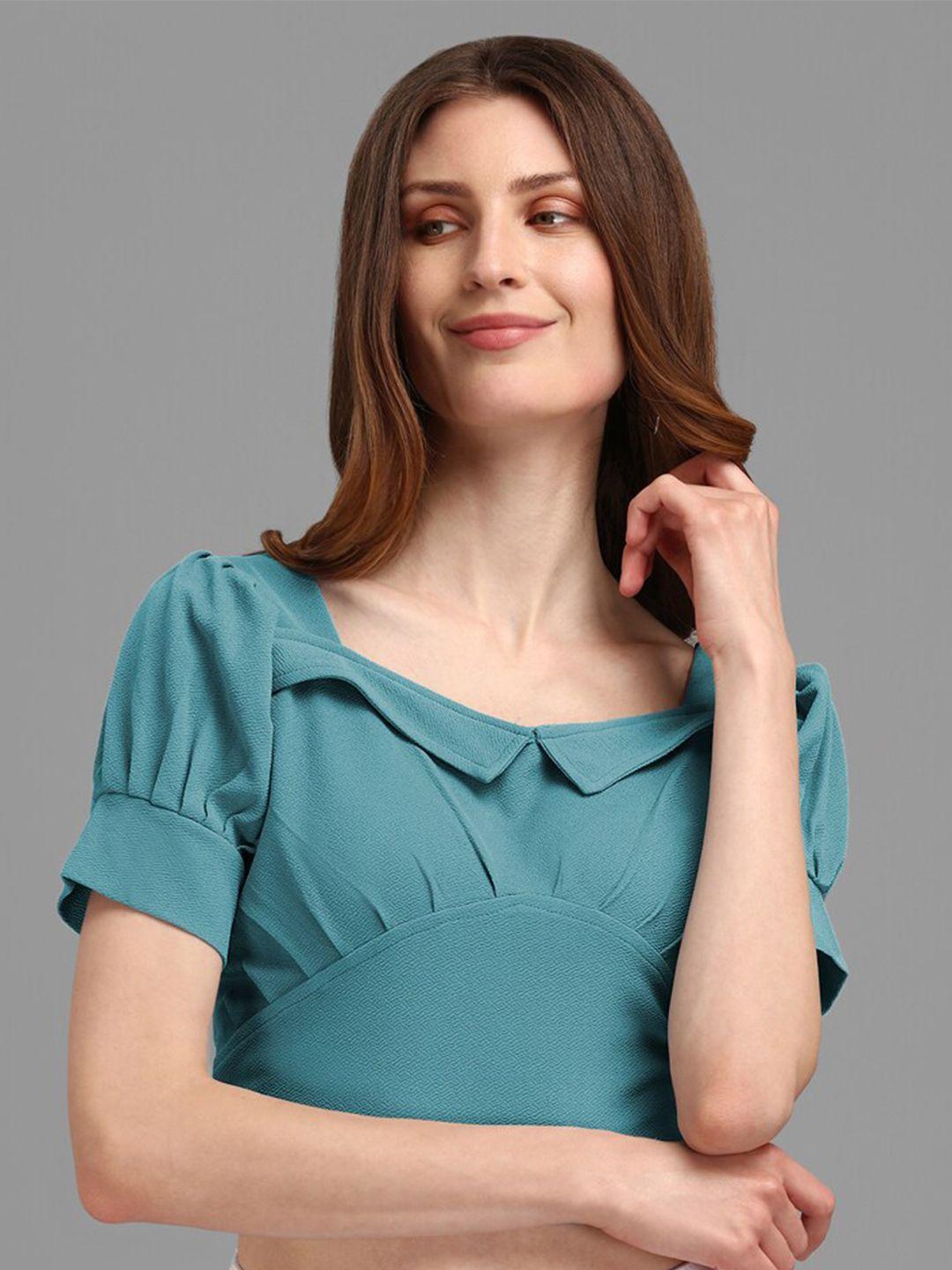 purvaja turquoise blue sweetheart neck fitted crop top