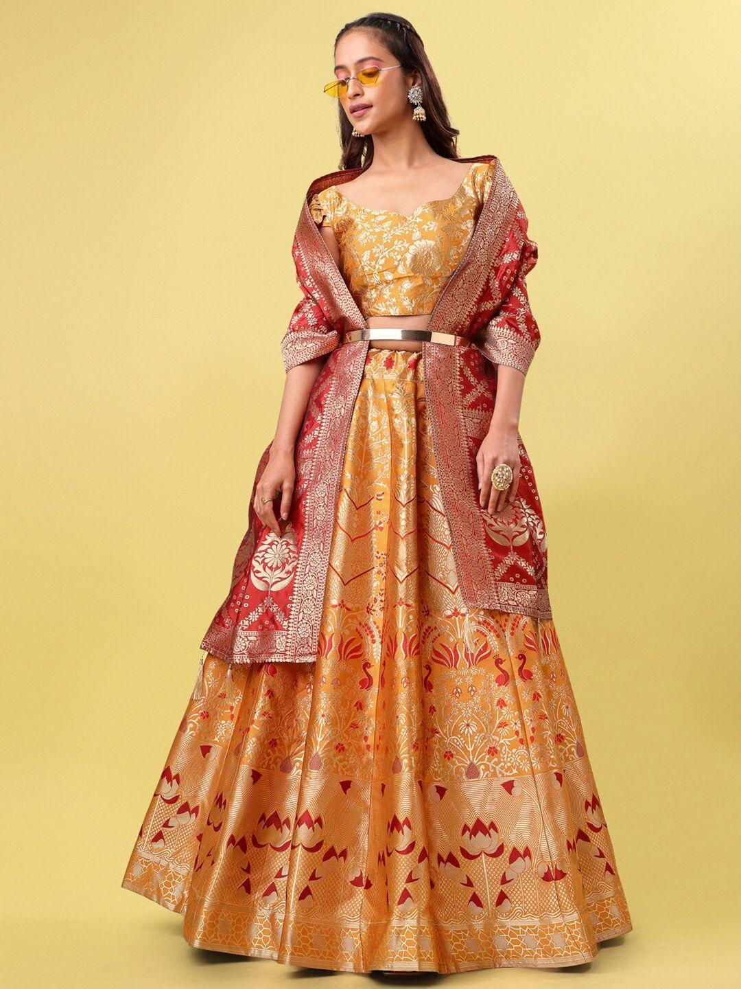 purvaja yellow & red ready to wear lehenga & unstitched blouse with dupatta