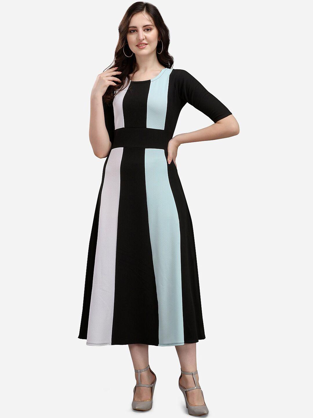 purvaja black & blue colourblocked midi dress