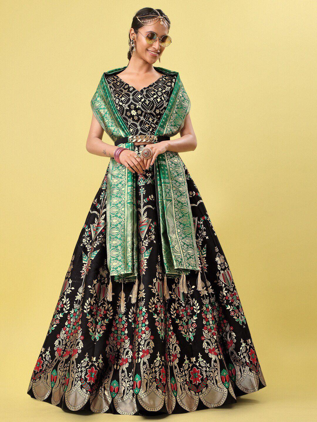 purvaja black & green ready to wear lehenga & unstitched blouse with dupatta