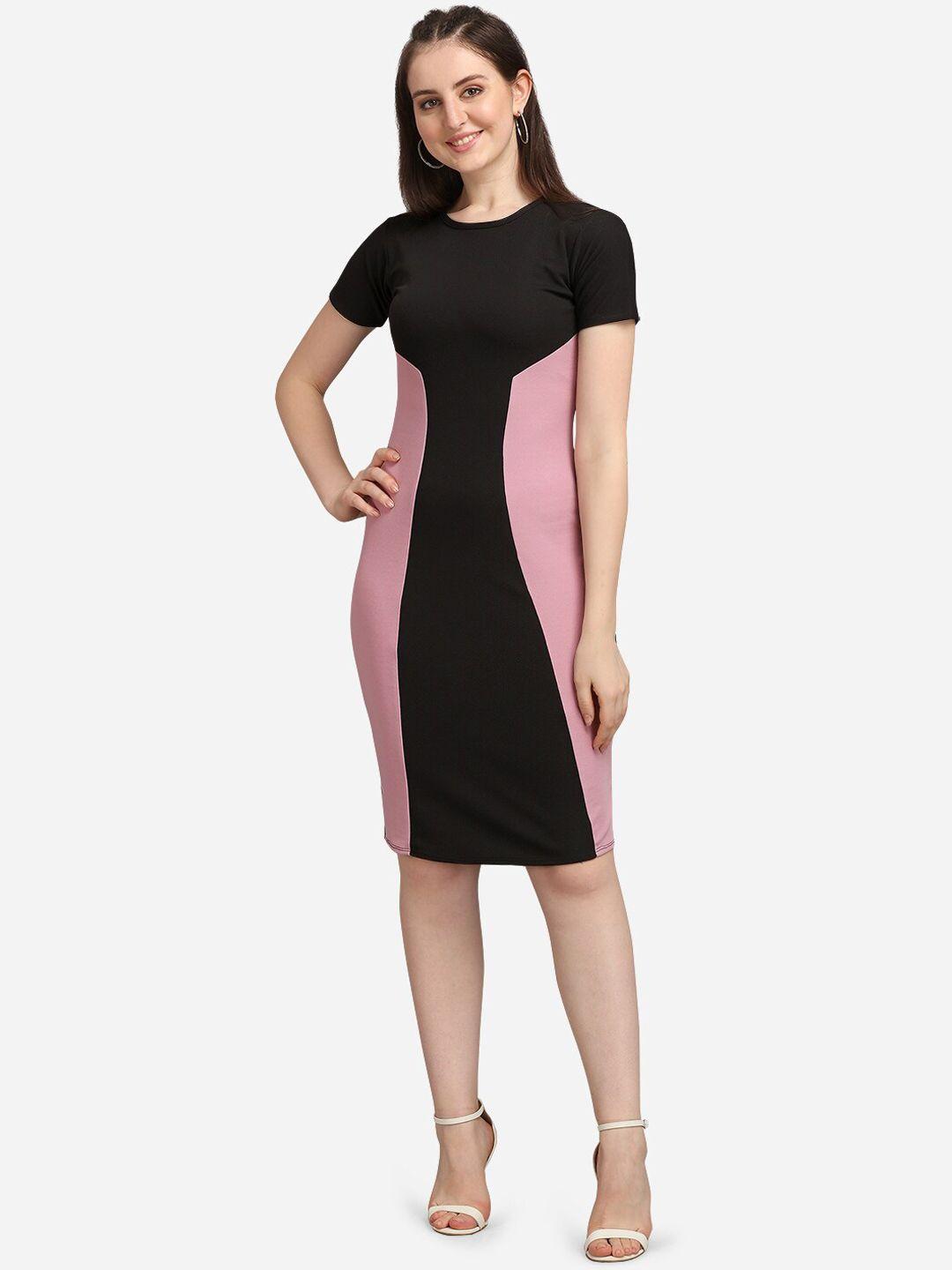 purvaja black & mauve colourblocked bodycon dress