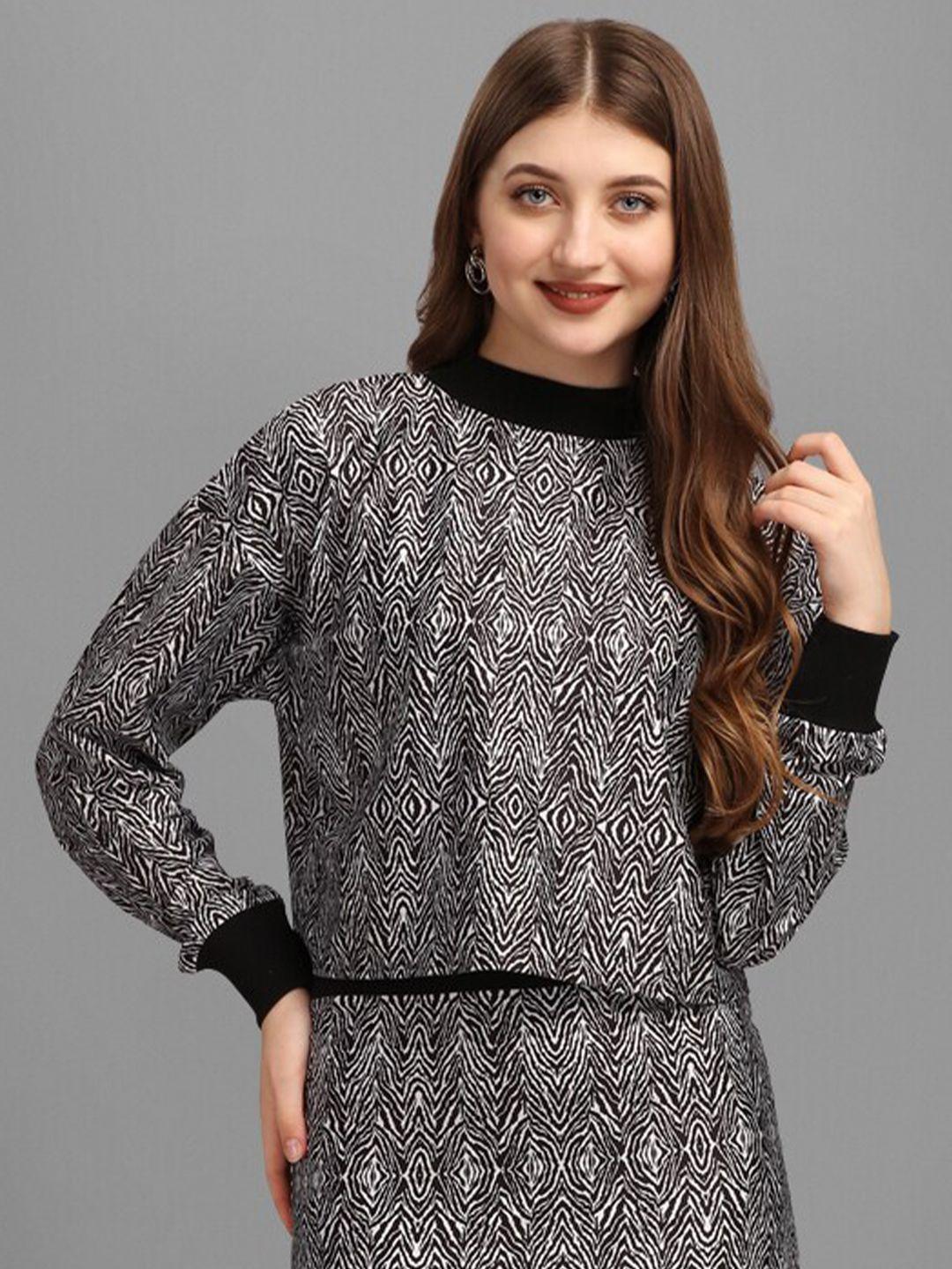 purvaja black & white print top