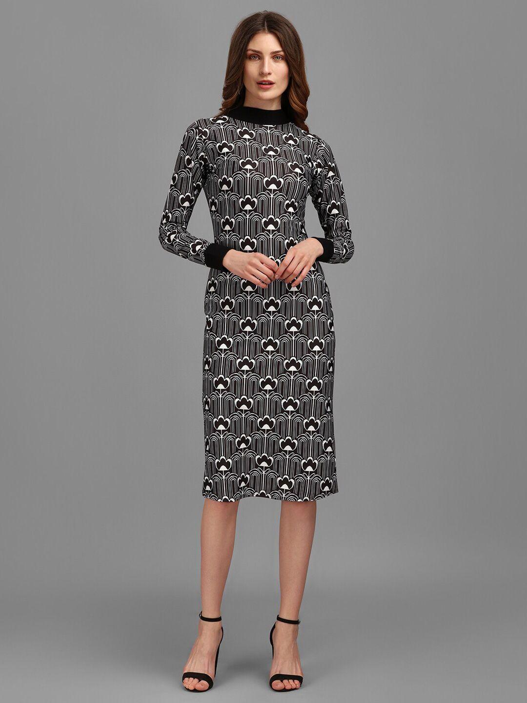 purvaja black floral printed sheath dress