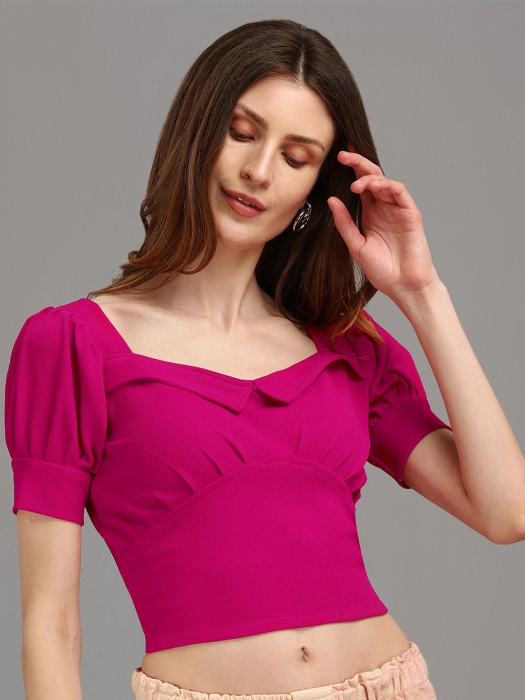 purvaja fuchsia sweetheart neck crop top