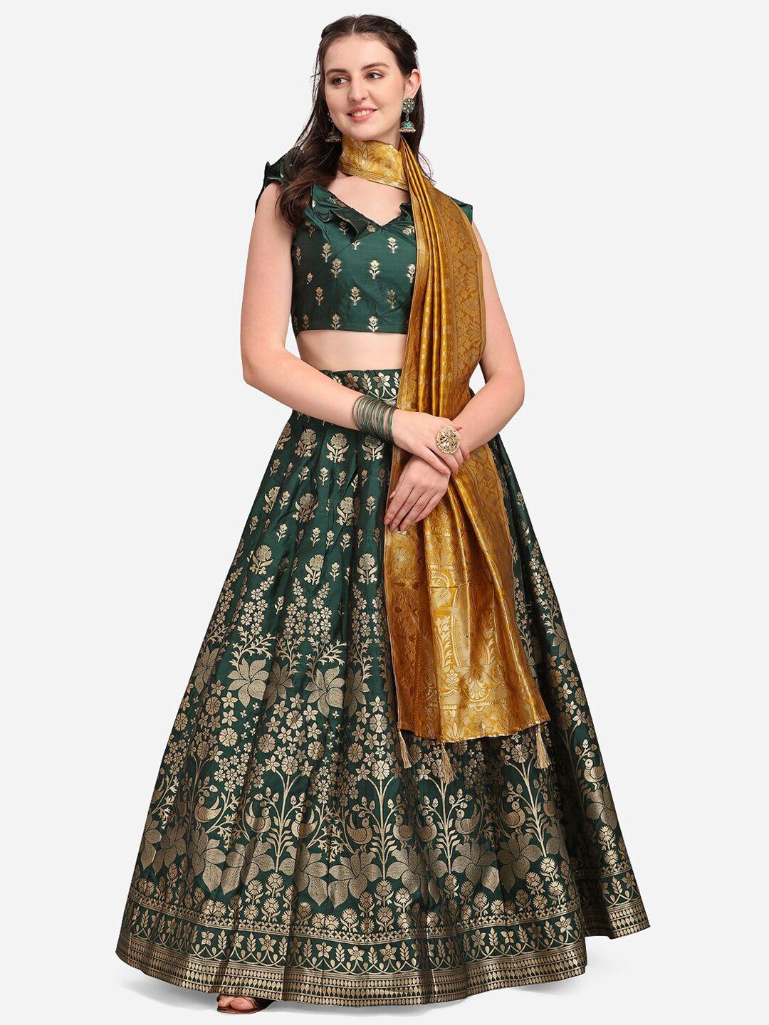 purvaja green & mustard ready to wear lehenga & unstitched blouse with dupatta