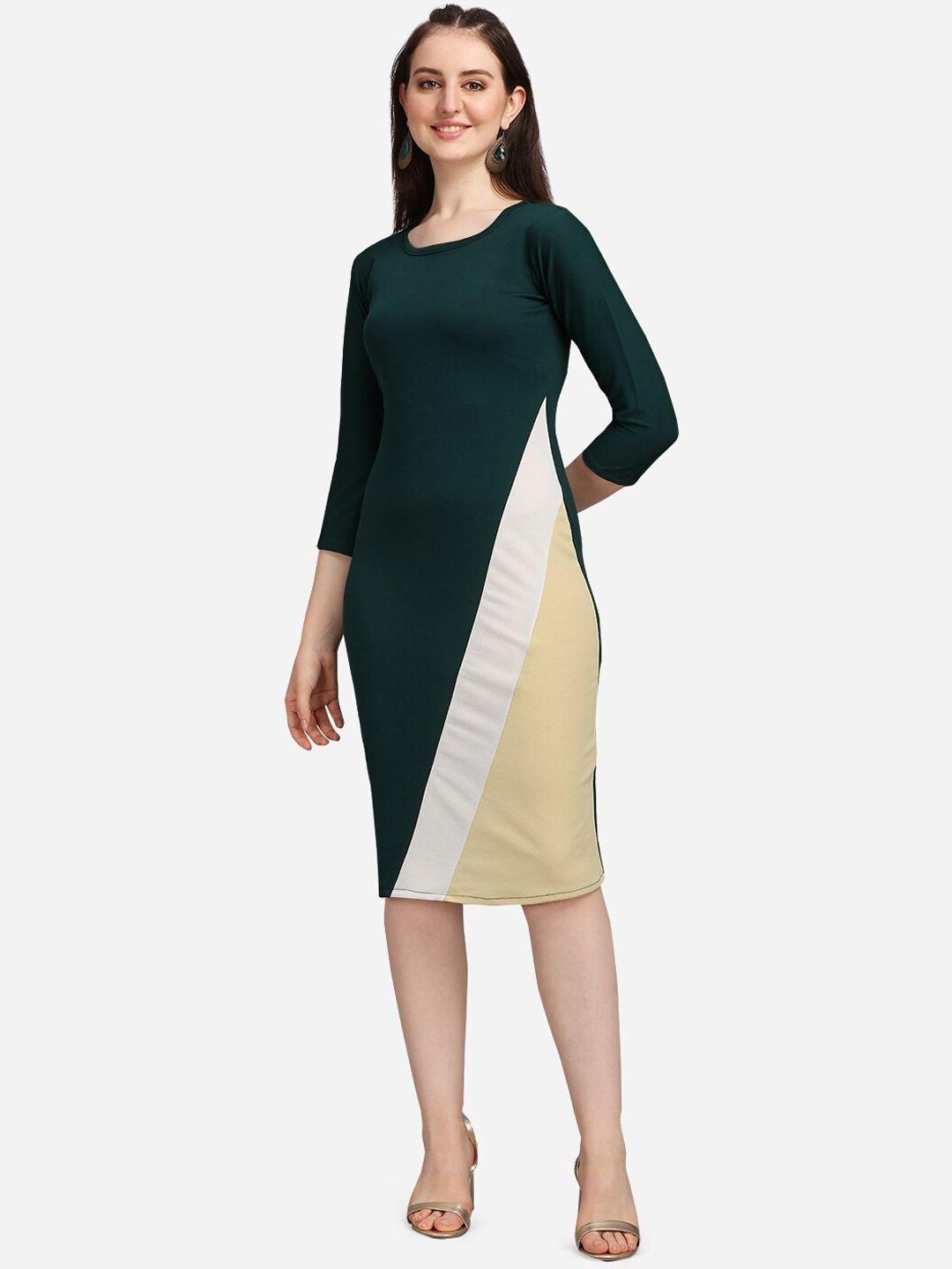 purvaja green colourblocked sheath dress