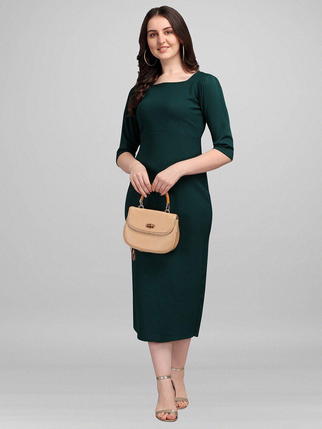 purvaja green sheath midi dress